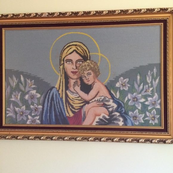 virgin mary needlepoint wall art, framed - Picture 1 of 1